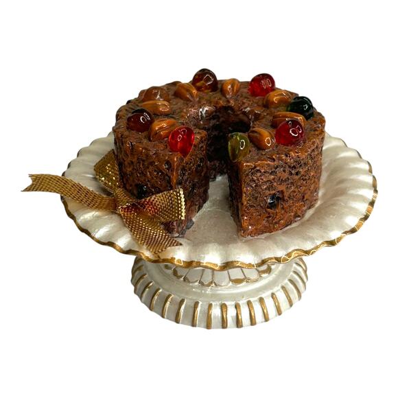 Vintage Miniature Fruitcake on a Platter Christmas Holiday Decor Trinket - Picture 2 of 7